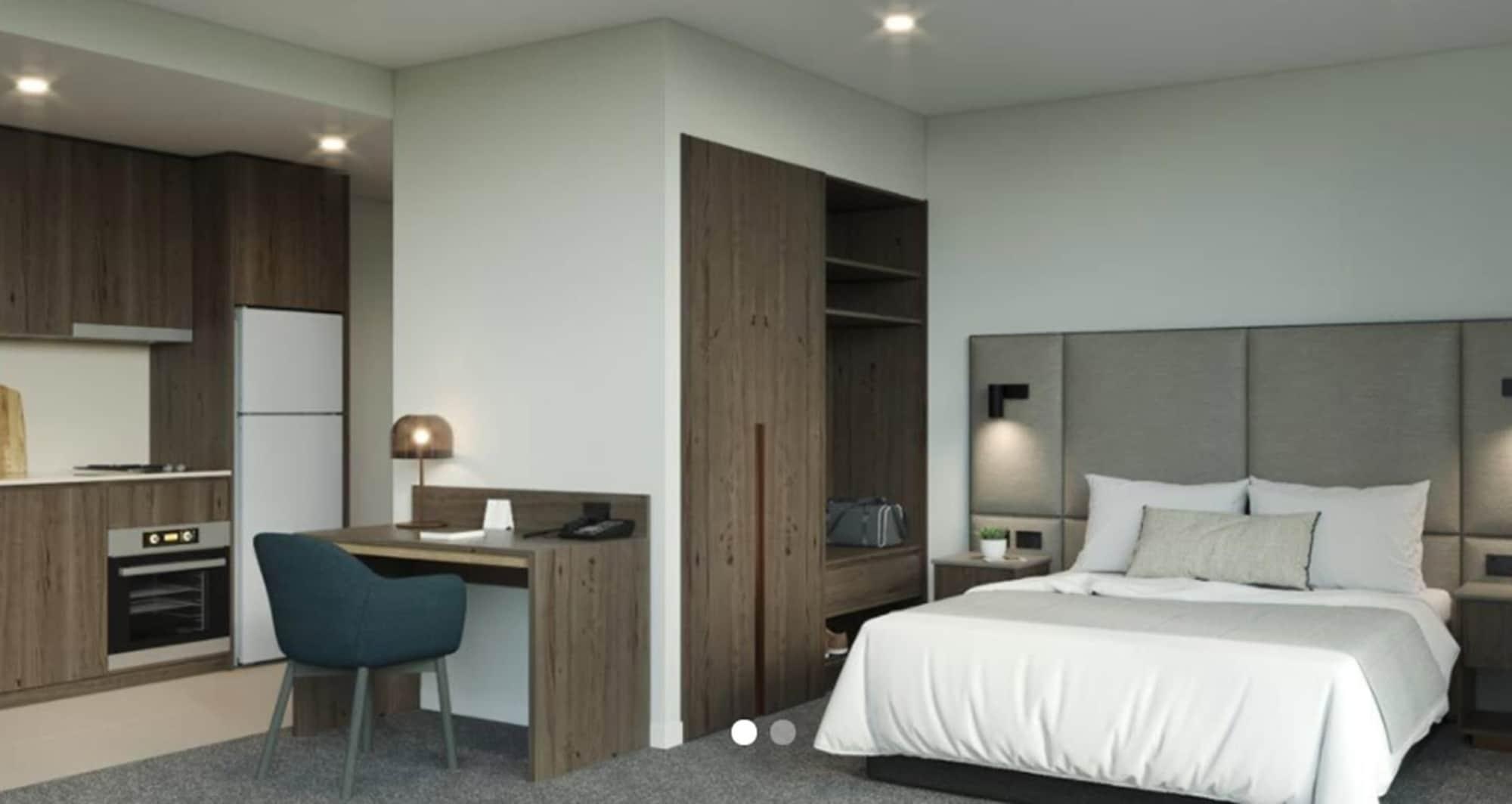 Oakwood Premier Melbourne Aparthotel Kültér fotó A typical bedroom at the hotel