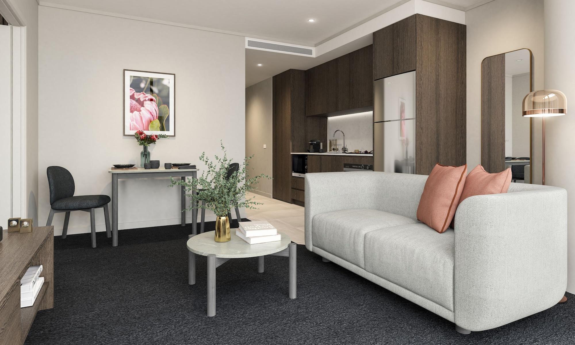 Oakwood Premier Melbourne Aparthotel Kültér fotó The interior of a typical apartment at the new residential college